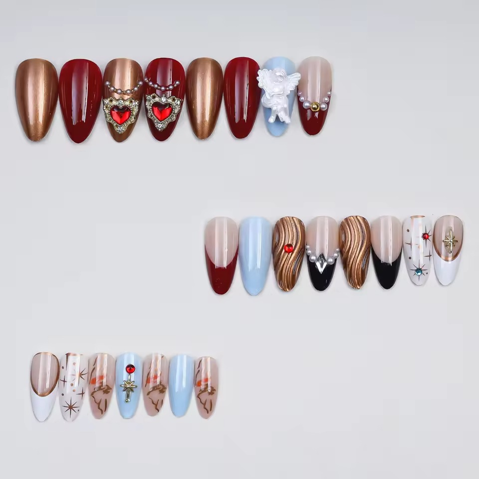 New Design Luxury Angel Custom Valentines 3D Almond Full Cover Press-on Nails