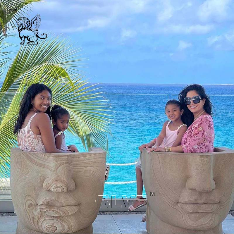Factory Modern Abstract Creative Garden Natural Stone Granite Marble Human Face Park Chair Sculpture