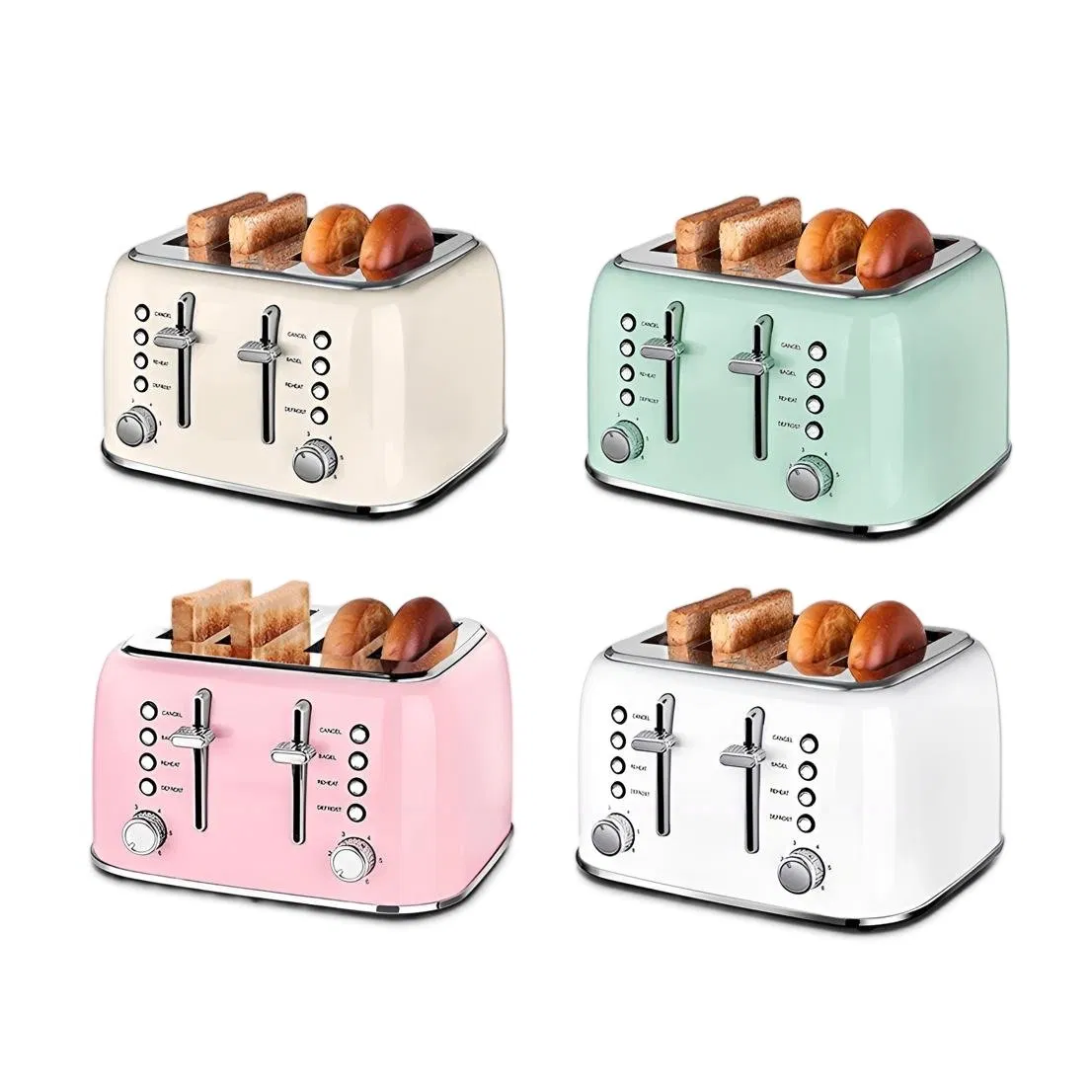 Macaron Bread Machine Household Breakfast Machine Stainless Steel 4 Pieces Toaster