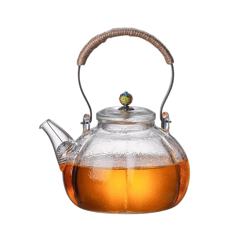 Pumpkin Shape Glass Teapot with Ropes Handle for Tea Lovers