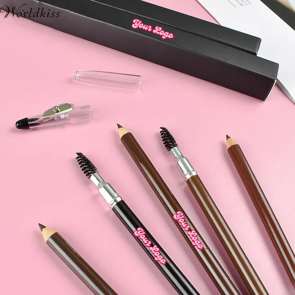 Vegan Five Color Waterproof Dual Wooden Brown Eyebrow Pencil Sharpener Pencil