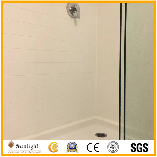 American Style Pure White Cultured Marble Tub/Shower Wall Surround for Hotel Bathroom