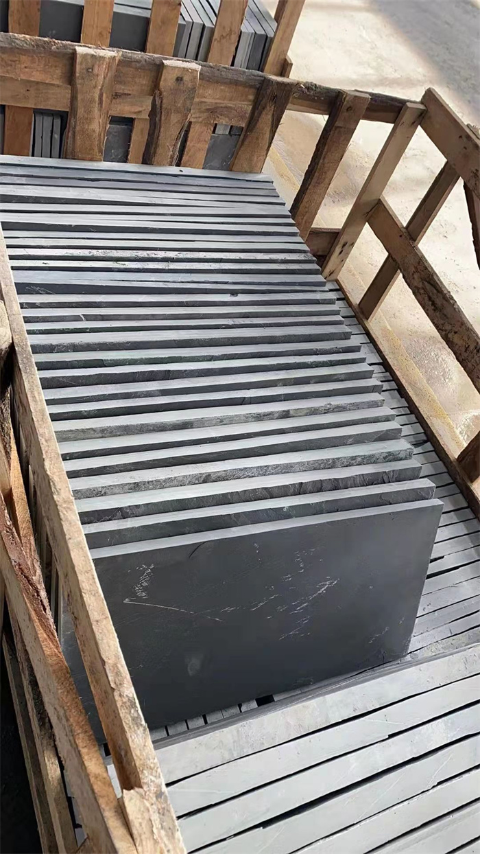 Natural stone polished/honed/flamed black slate floor tiles for outdoor exterior paving decoration