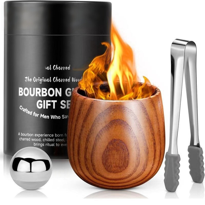 Customed Wooden Bourbon Drinking Glass 250ml Wooden Whiskey Tumbler Creative Whiskey Bourbon Glass Vintage Wooden Bourbon Glasses Set