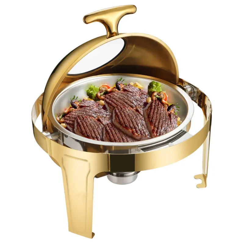 6L Chafing Dish Stainless Steel Tray Thermal Golden Food Warmer Hotel Stainless Steel Chafing Dish with Roll Top Lid