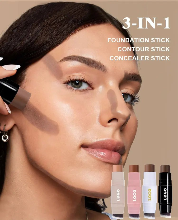 Private Label Makeup Foundation Face Concealer Cream Bronzer Contour Stick with Brush