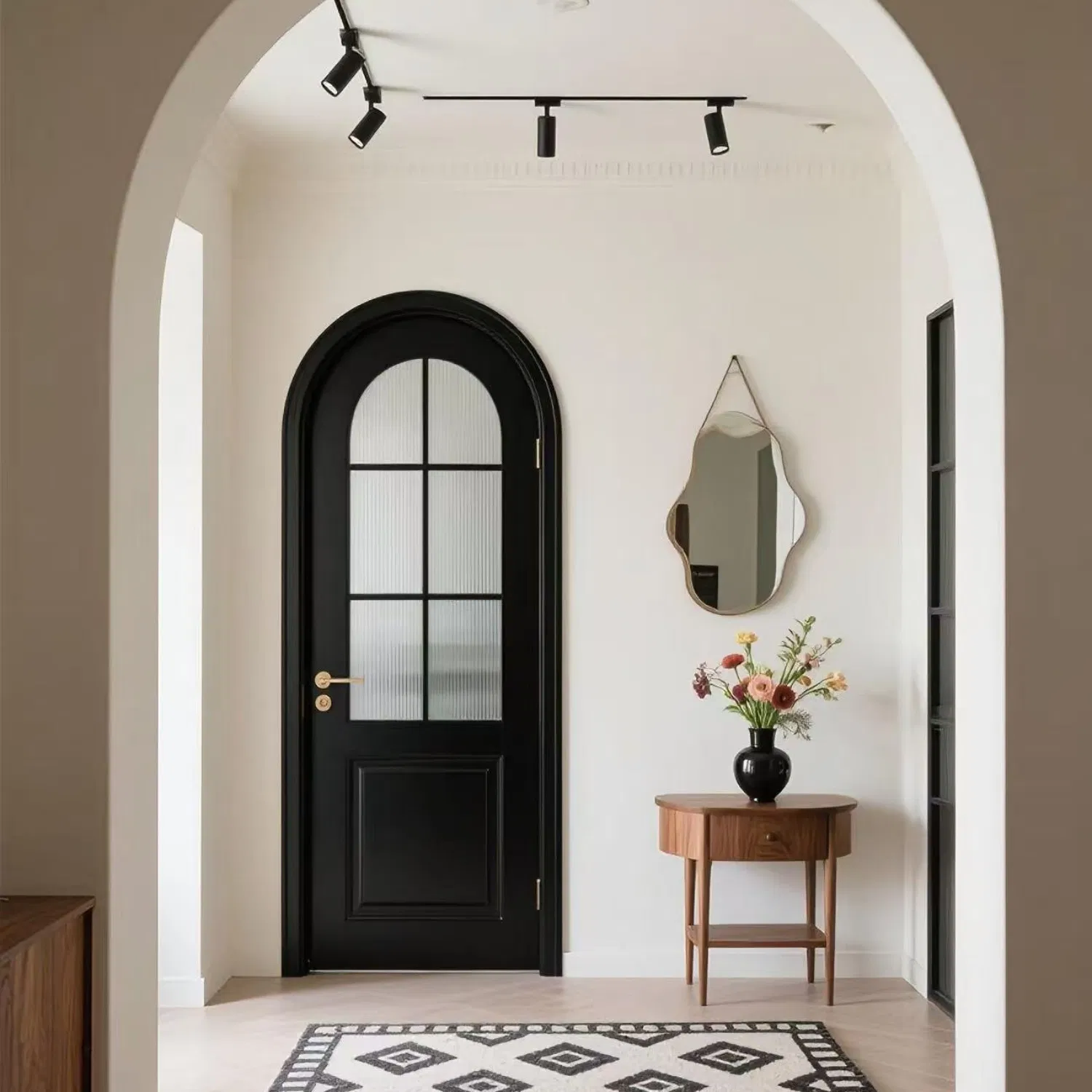 French Black Arched Solid Wood Composite Door with Solid Wood and Painted Door