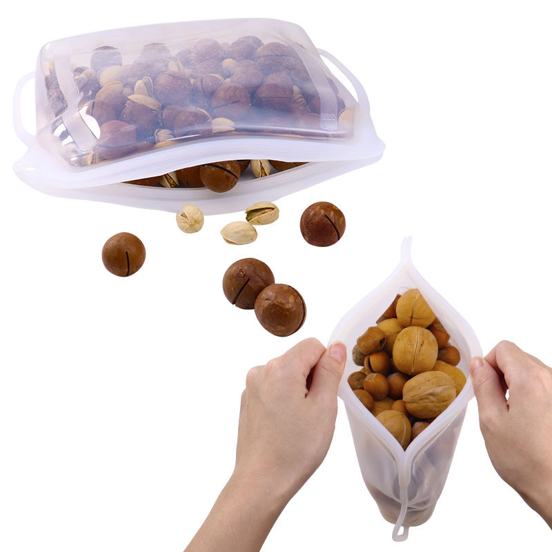 Small Capacity 500ml Reusable Eco-Friendly Microwave Safe Airtight Silicone Snack Storage Silicon Food Bags with Zipper