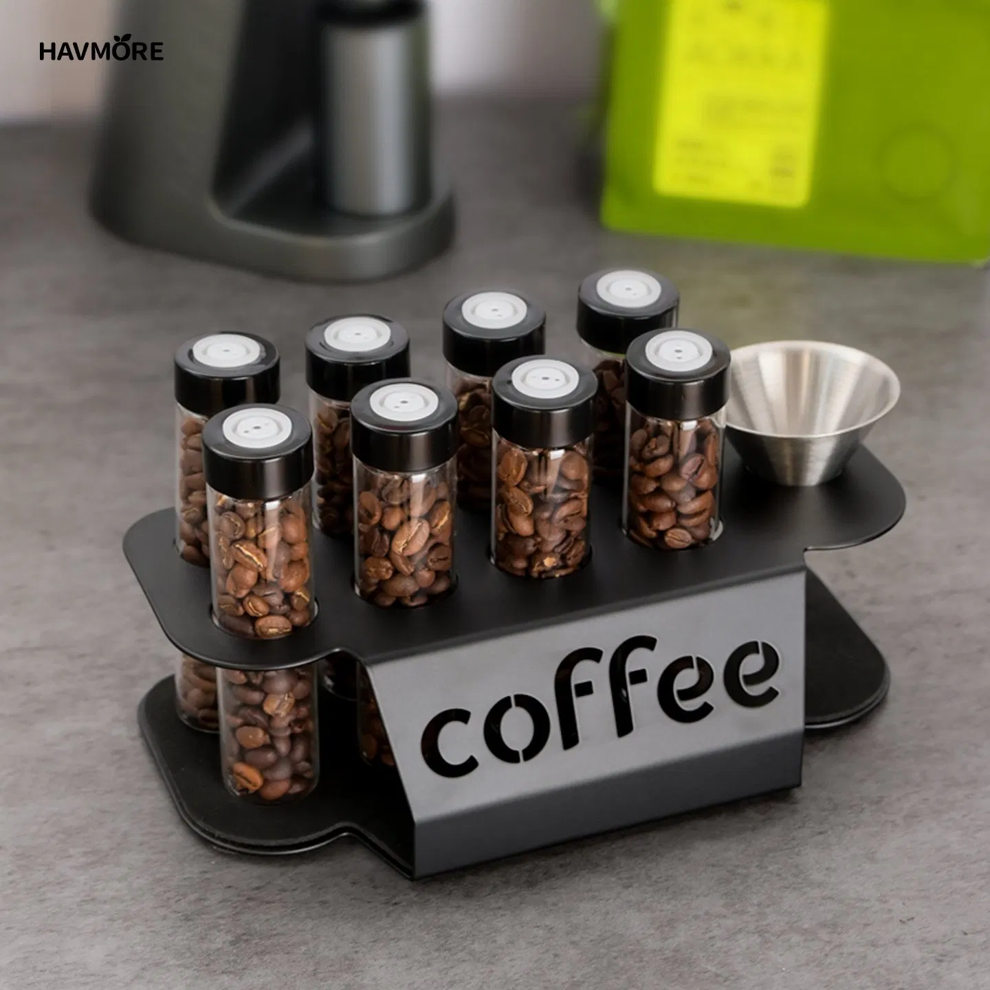 Clear Glass Coffee Bean Dispenser - Airtight Sealed Canister Tube for Kitchen Display