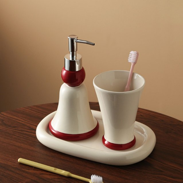 Premium Ceramic Dispenser Smooth Operation Bathroom Accessories 3PCS
