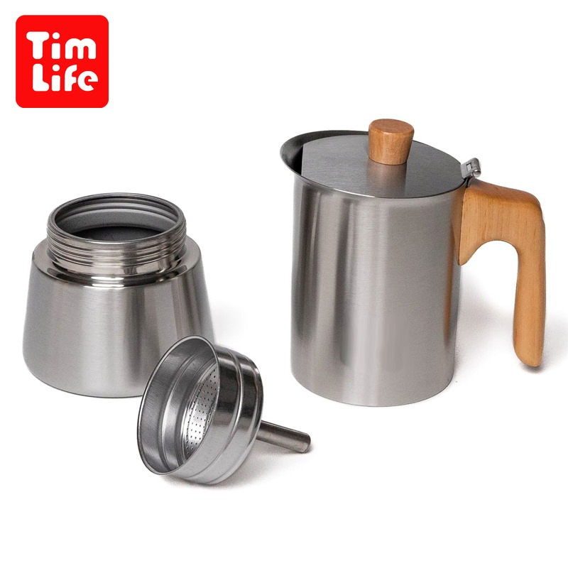 Wooden Handle SS304 Coffeemaker Induction Espresso Moka Pot Mocha Pot