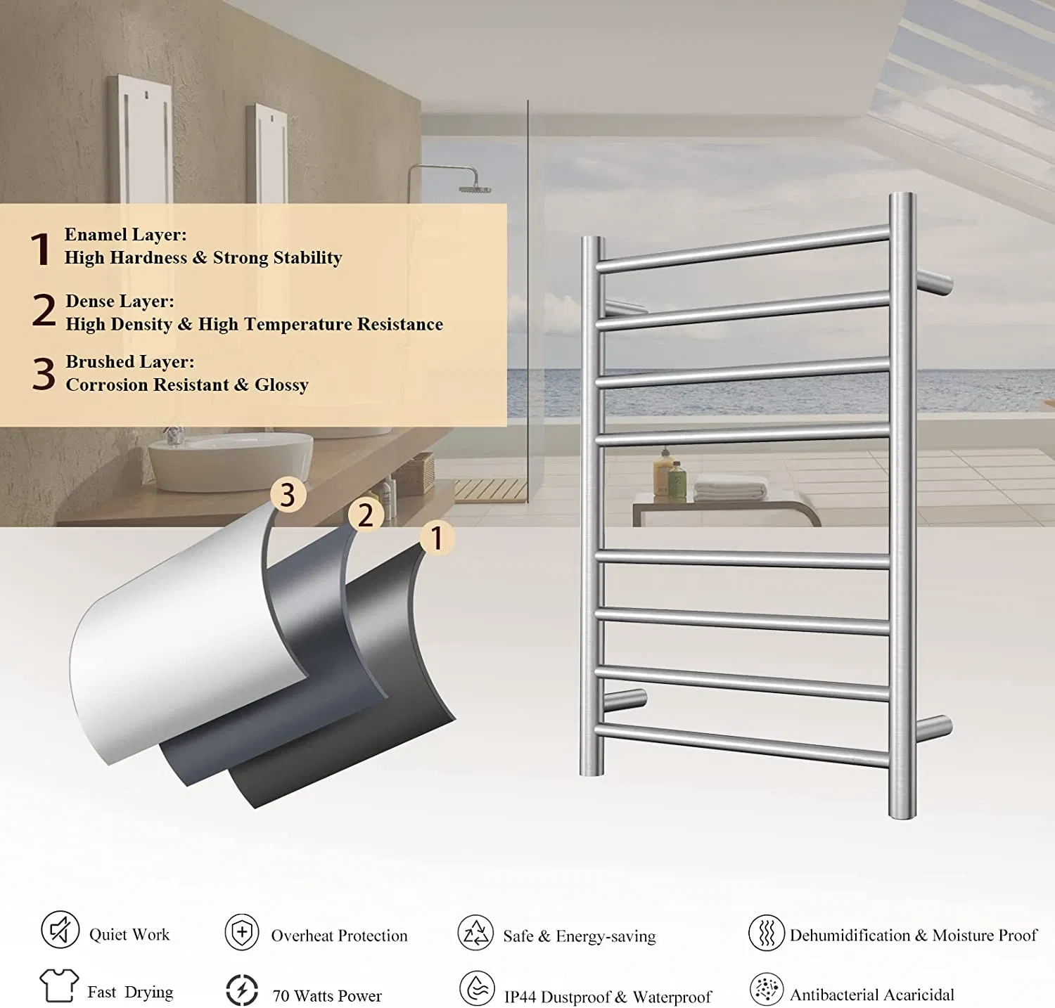Electric Towel Rack SUS304 Stainless Steel Heated Towel Warmer