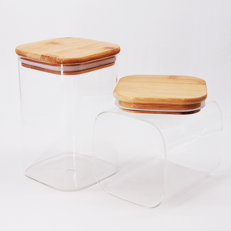 Square Borosilicate Glass Storage Glass Jar with Lid for Storage Kitchen