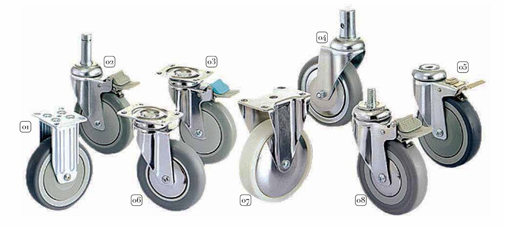 Low Noise Steel and Nylon PA6 Swivel Single Wheel Caster, High Load-Bearing Capacity Cycl Trundle with Total Brake and Round Stem
