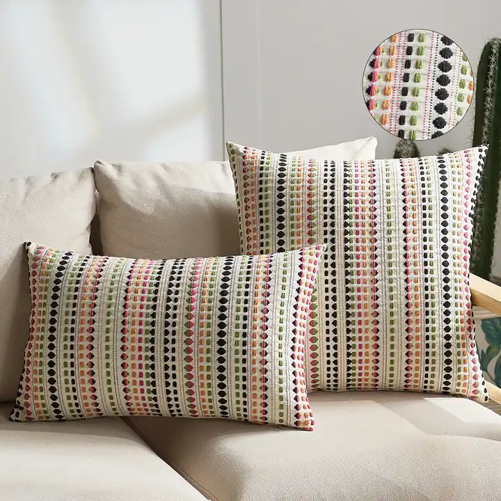 Stripe Jacquard Chenille Burlap Cotton Linen Throw Pillow Cover Sofa Chair Decorative Cushions Covers