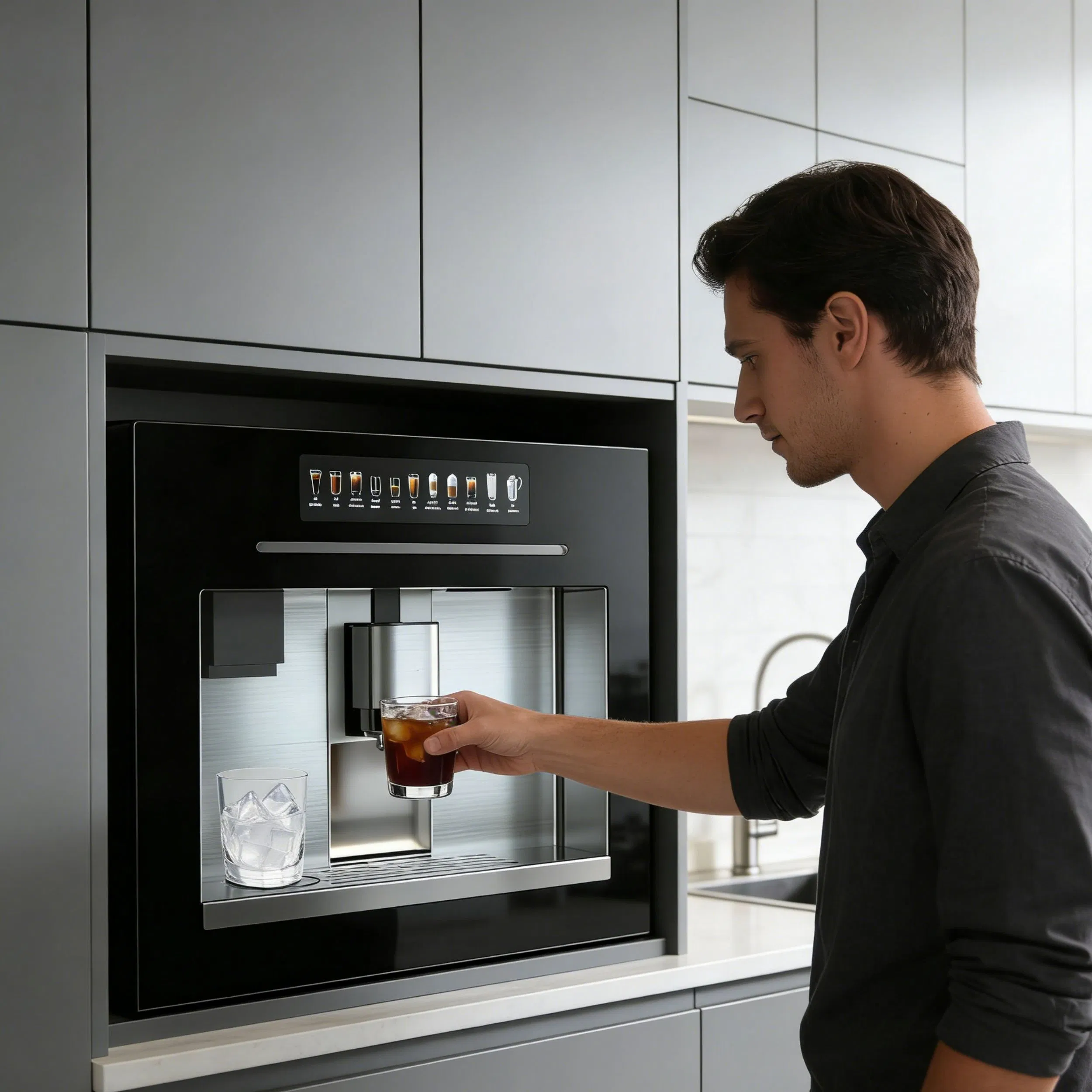 New Iced Design Built in Coffee Machine 11.26in Screen Touch Panel 11 Kinds Drink Embedded Fully Automatic Coffee Making Machine