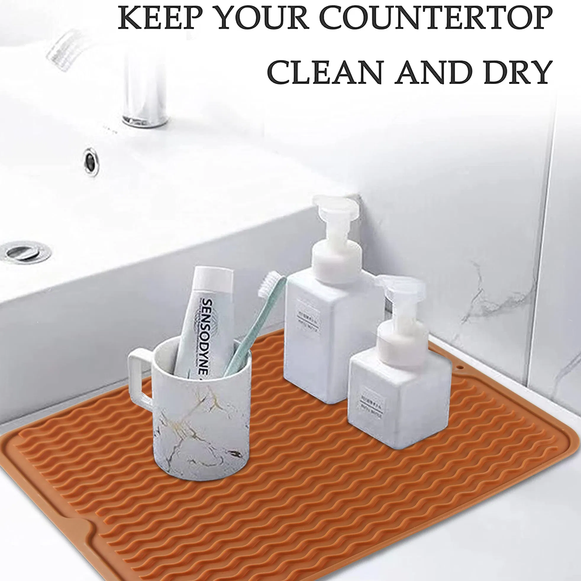 Customised Waterproof Durable Heat Resistant Dishwasher Silicone Dish Drying Mat Kitchen Dish Drainer Mat