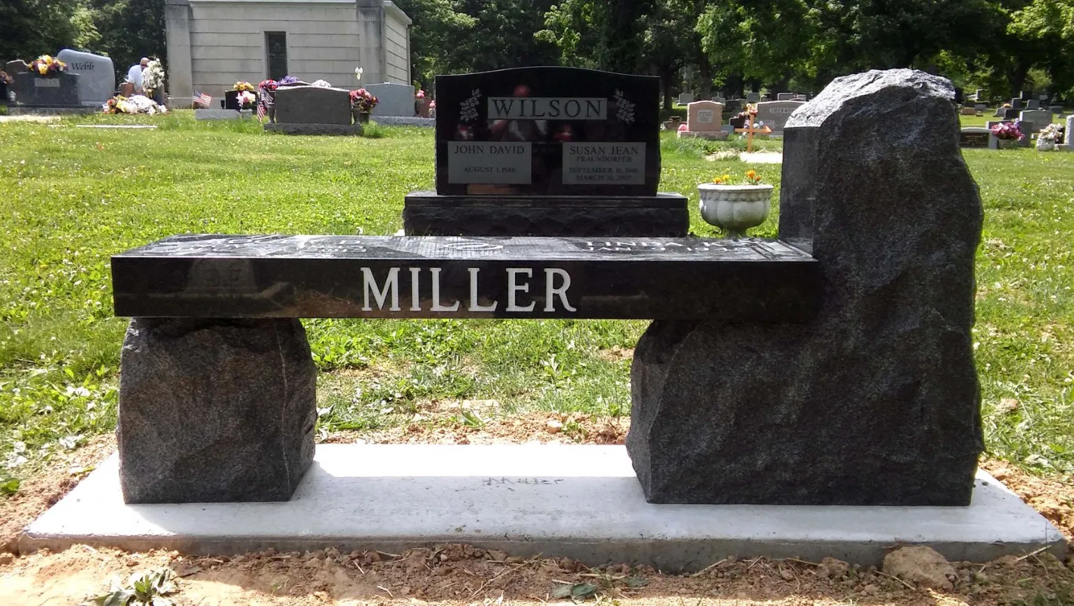Outdoor Absolute Black Cremation & Cemetery Bench Memorials