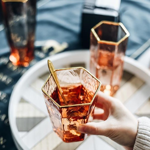 Hammer Grain Unleaded Champagne Glass/Coral Light Luxurious Golden Rim Wine Glass/Goblet Champagne Glass