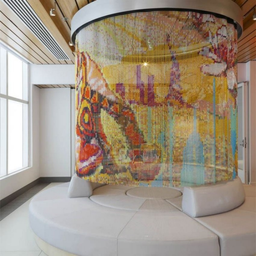Woven Wire Aluminum Chain Link Metal Curtain Panels for Modern Architecture and Restaurant Interior Design