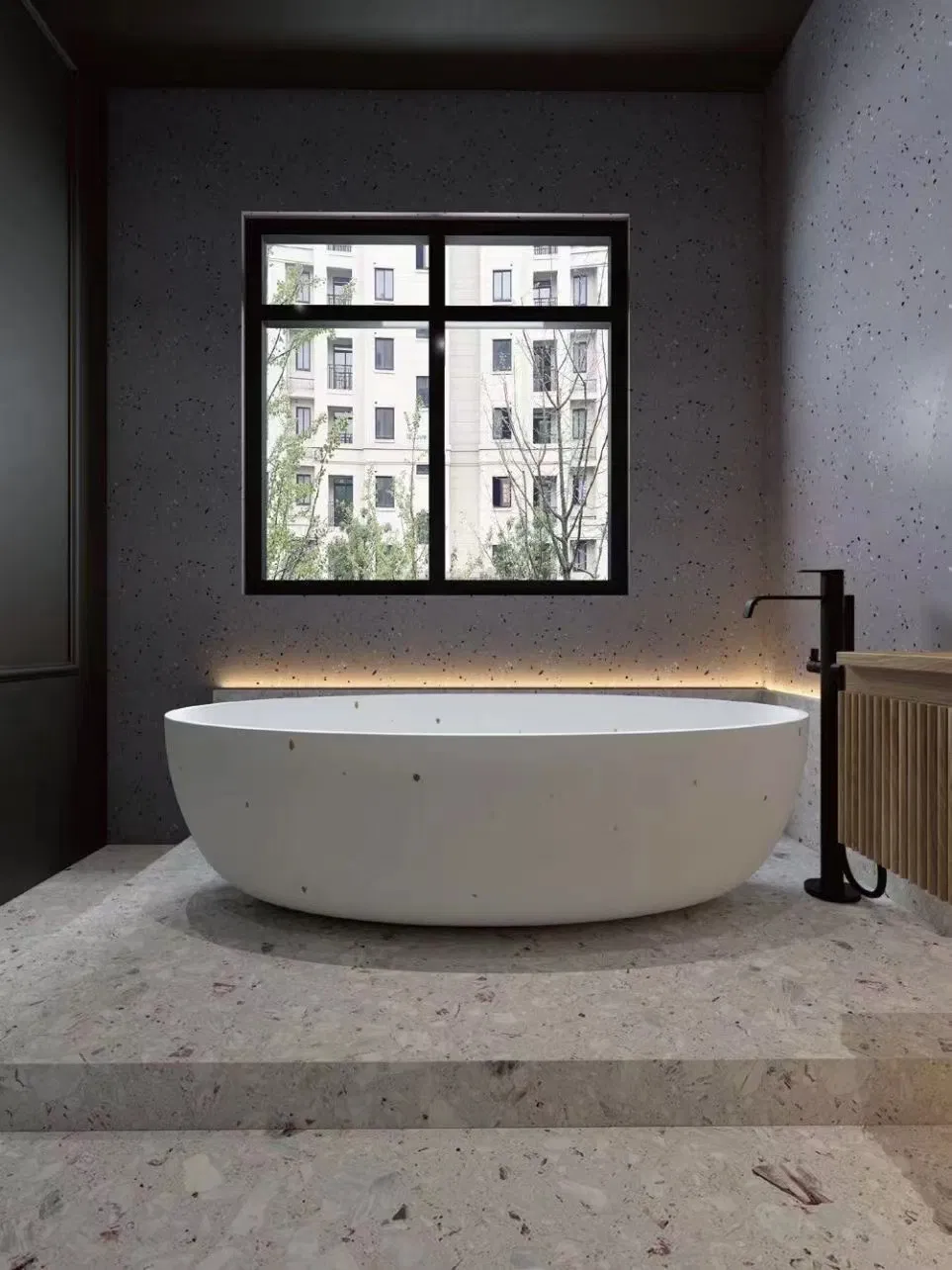 Bathroom Oval Freestanding Bath, Composite Artificial Marble Bathtub, Solid Surface Terrazzo Stone Bathtub