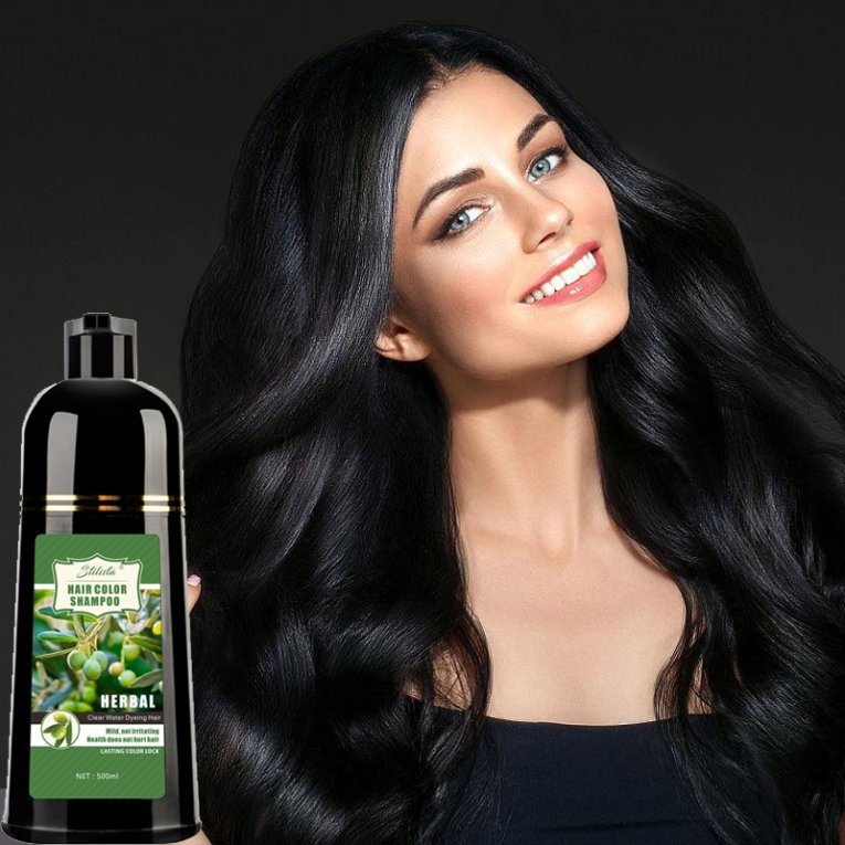 Permanent Herbal Speedy Black Hair Dye Shampoo for Gray and White Hair Coverage