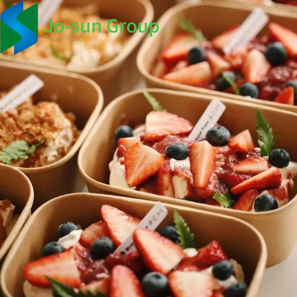 Take Away Paper Food Packaging Bowl Lunch Boxes Kraft Paper Disposable Rectangular Square Salad Bowl with Lid