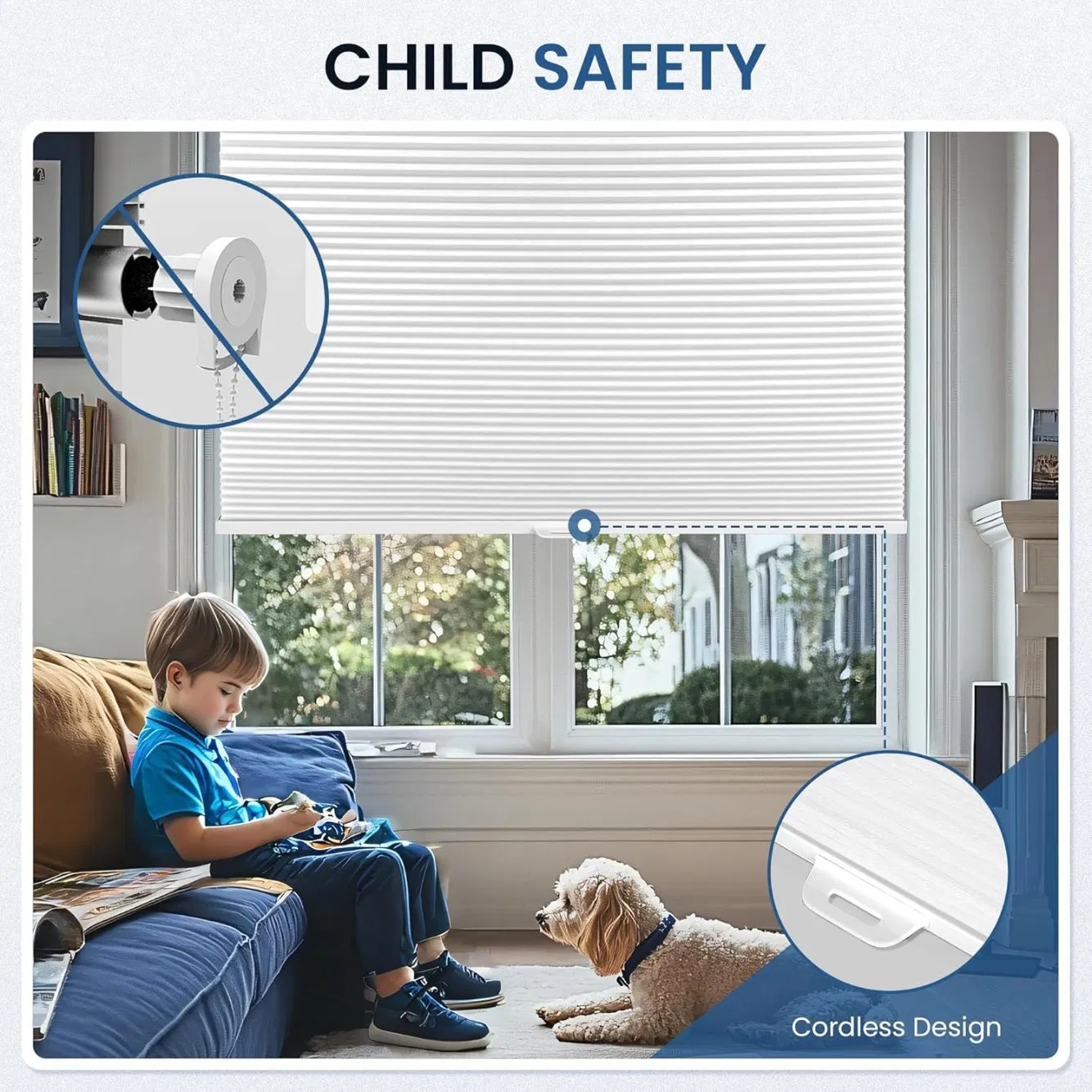 No Drill Blinds Blackout Honeycomb Blinds for Indoor Windows, UV Protection Privacy