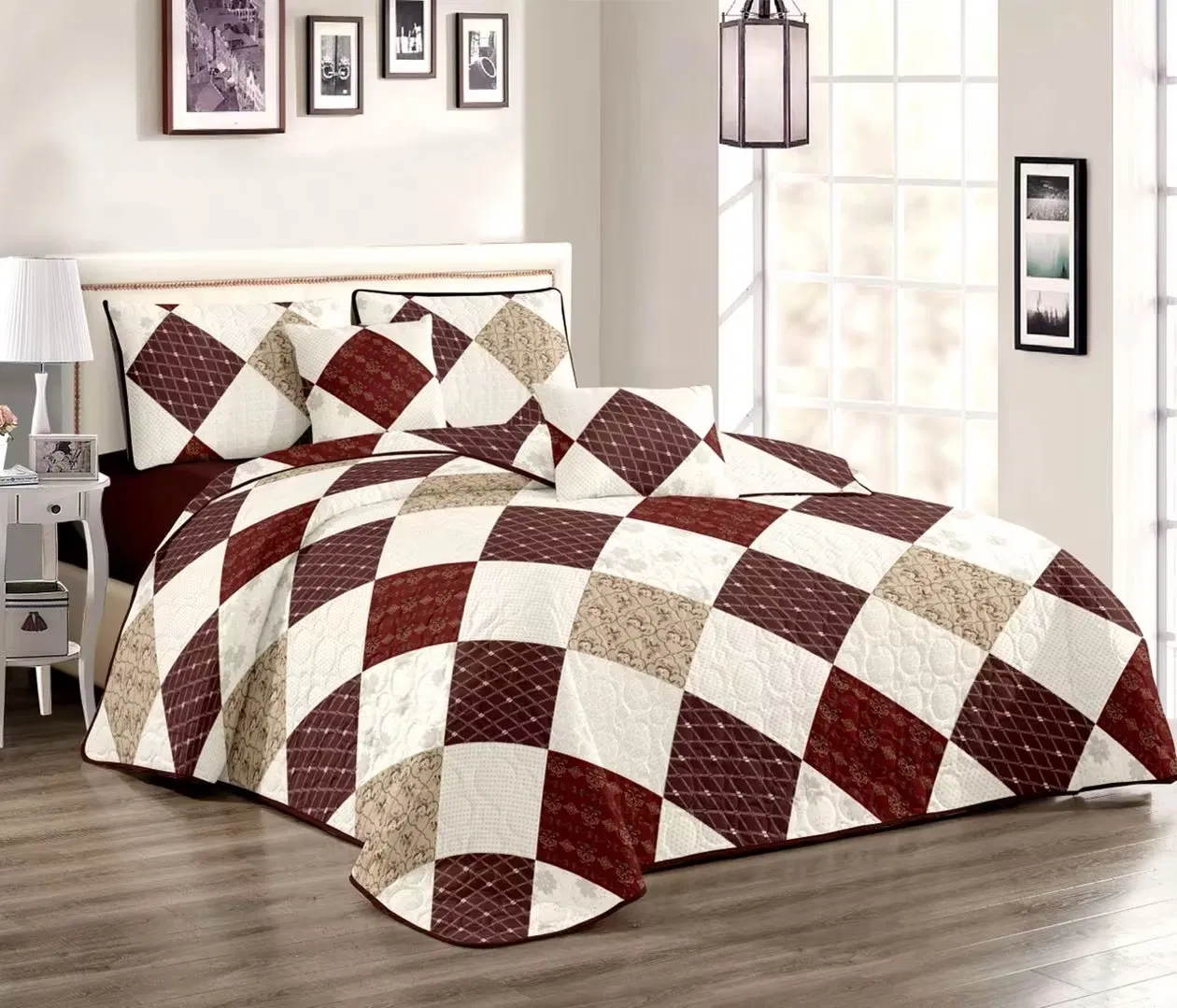 Black Printed Floral Design Bed Cover Set Quilting Pin Sonic Quilt Set