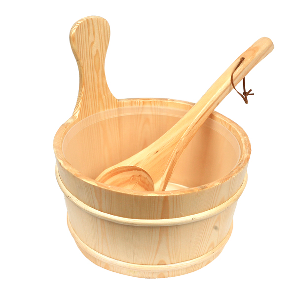 Sauna Bucket and Ladle with Plastic Liner