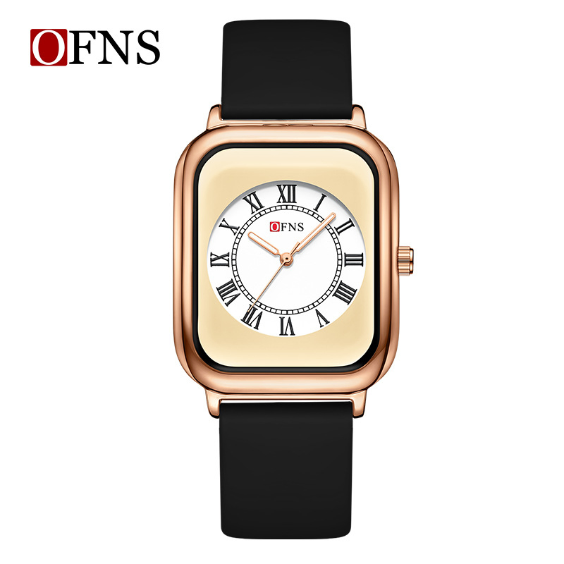 Ofns Vintage Square Quartz Watch Roman Numerals Waterproof Luminous Elegant Ladies Watch