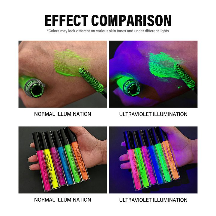 Halloween Glow Colorful Magic Mascara Waterproof Extra Volume Neon Vegan Moisturizer Fiber Gel Mascara Private Label