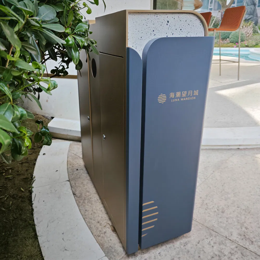 Double Compartment Trashcan for Outdoor, Baked Paint Finish, Custom