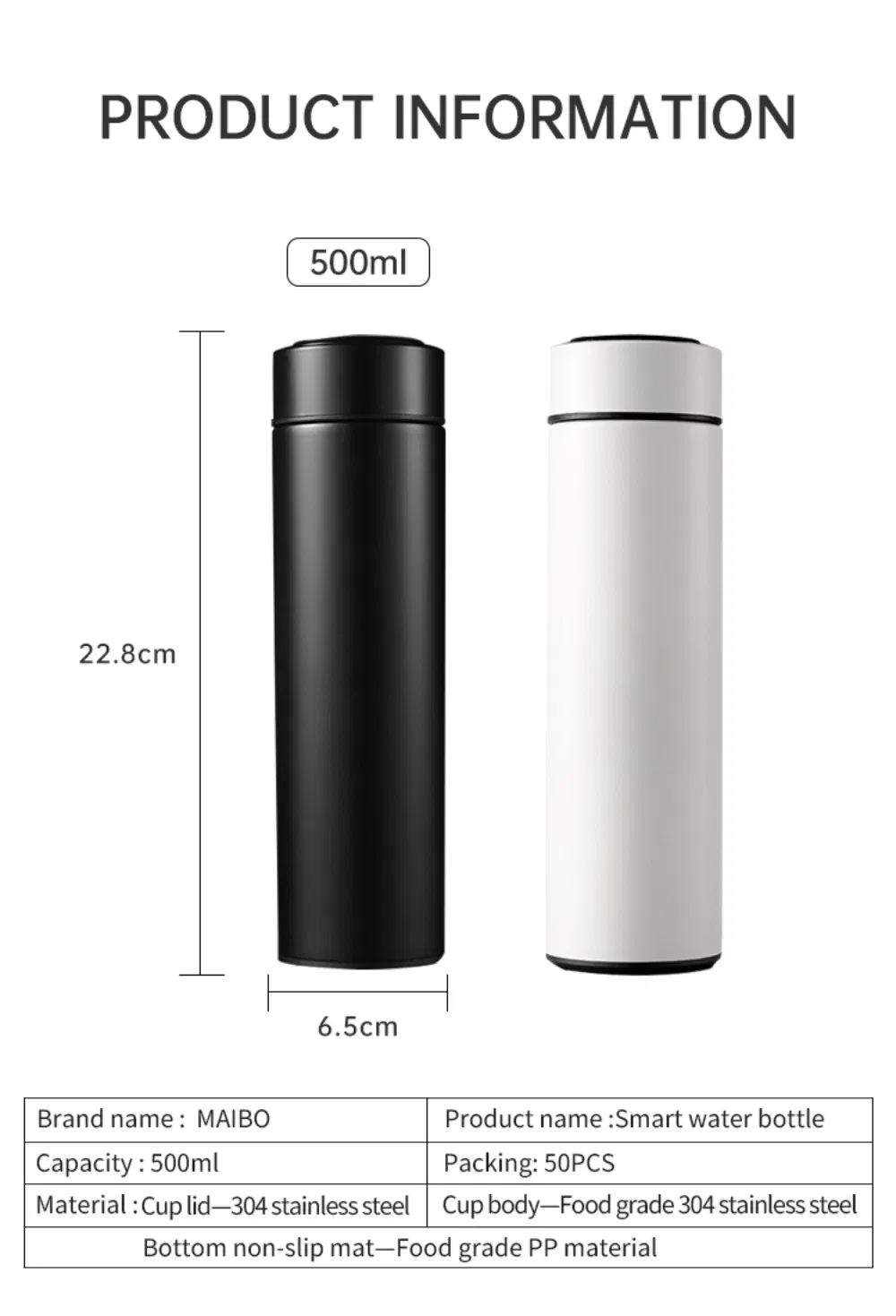 Smart 500ml Vacuum Thermal Flask Smart Water Bottle with Digital Thermostat Temperature Sensor LCD Temp Display