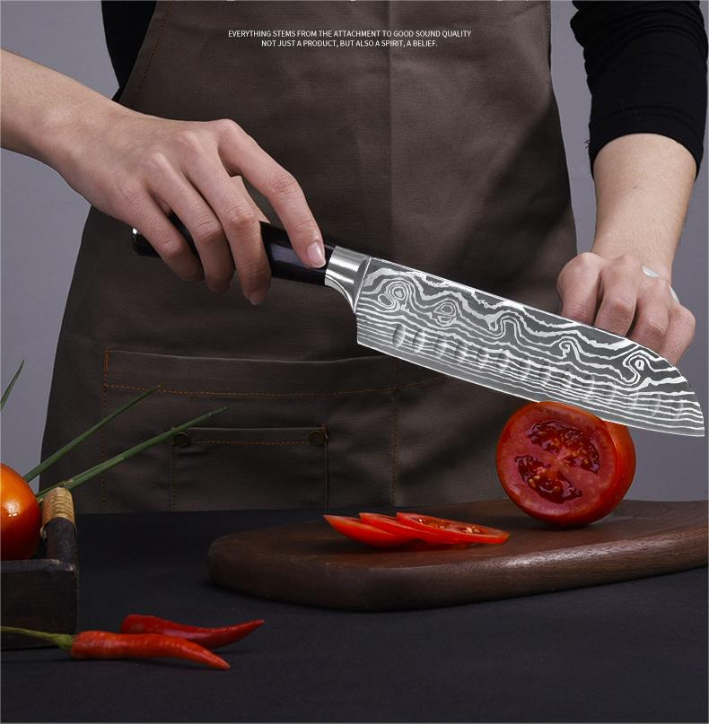 Stainless Steel 3Cr13 Damascus Santoku Laser Patteron 5 Inch Kitchen Knife