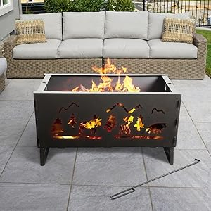 Wood Burning Rectangular Steel BBQ Fire Pit for Patio