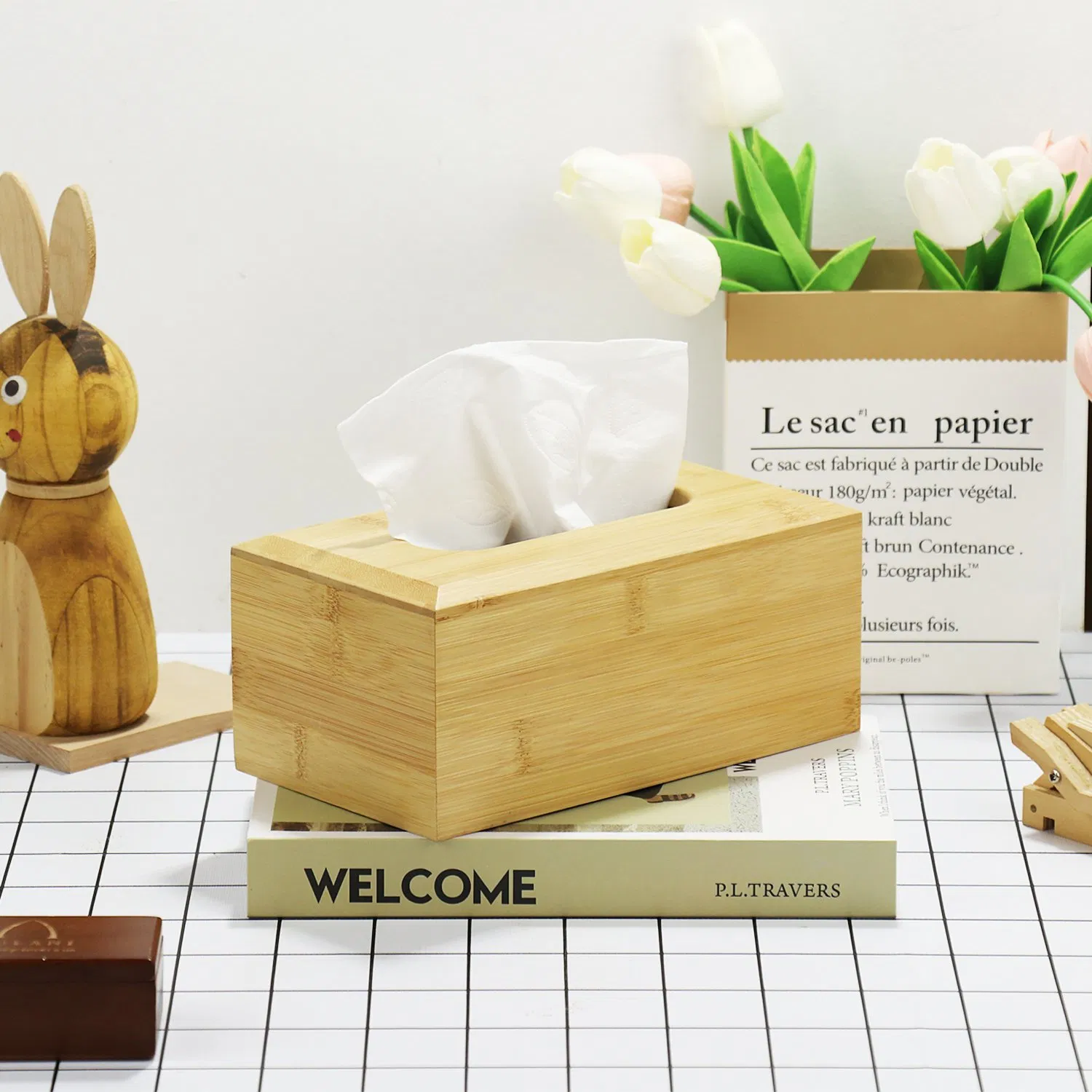 Custom Multifunctional Wooden Napkin Organizer Container Facial Tissue Box Holder Bamboo Tissue Box for Home