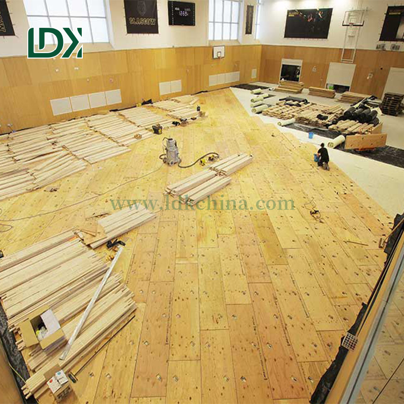 Shock-Absorbing Wooden Sports Floor for Gym and Basketball Hall