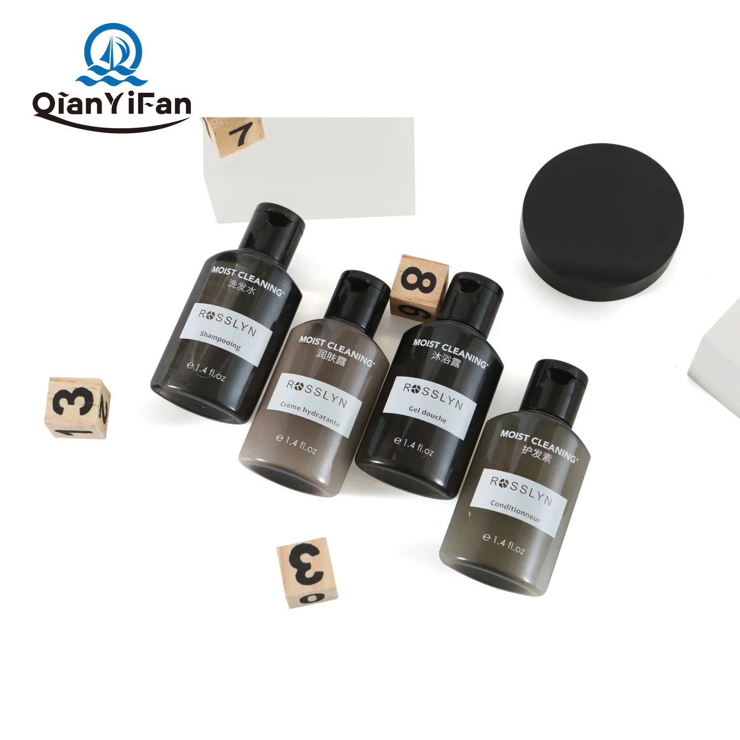 Rosslyn Extreme Moisture Wash Set Can Be Customized with Various Sizes of Shampoo, Shower Gel, Body Lotion, and Conditioner.