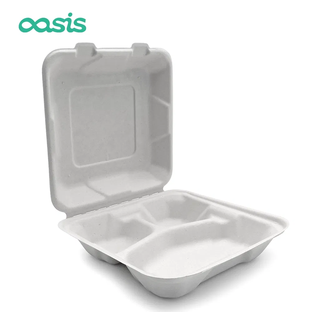 Bagasse Biodegradable Microwave Take Away Disposable Paper Food Packaging Box for Lunch