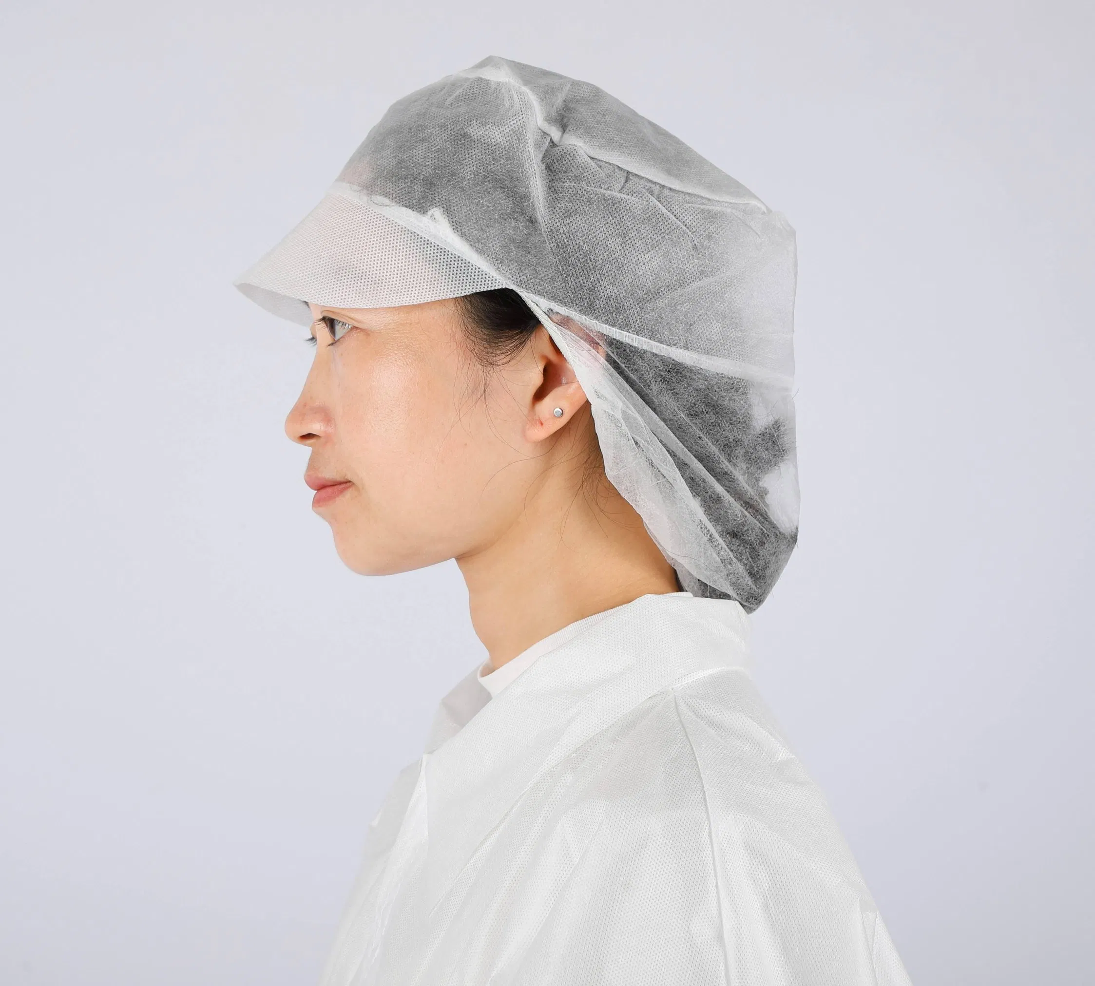 Disposable Snood Caps, Breathable PP Hair Nets with Visor, Comfortable for Daily Work in Kitchen, Factory and Service Industry