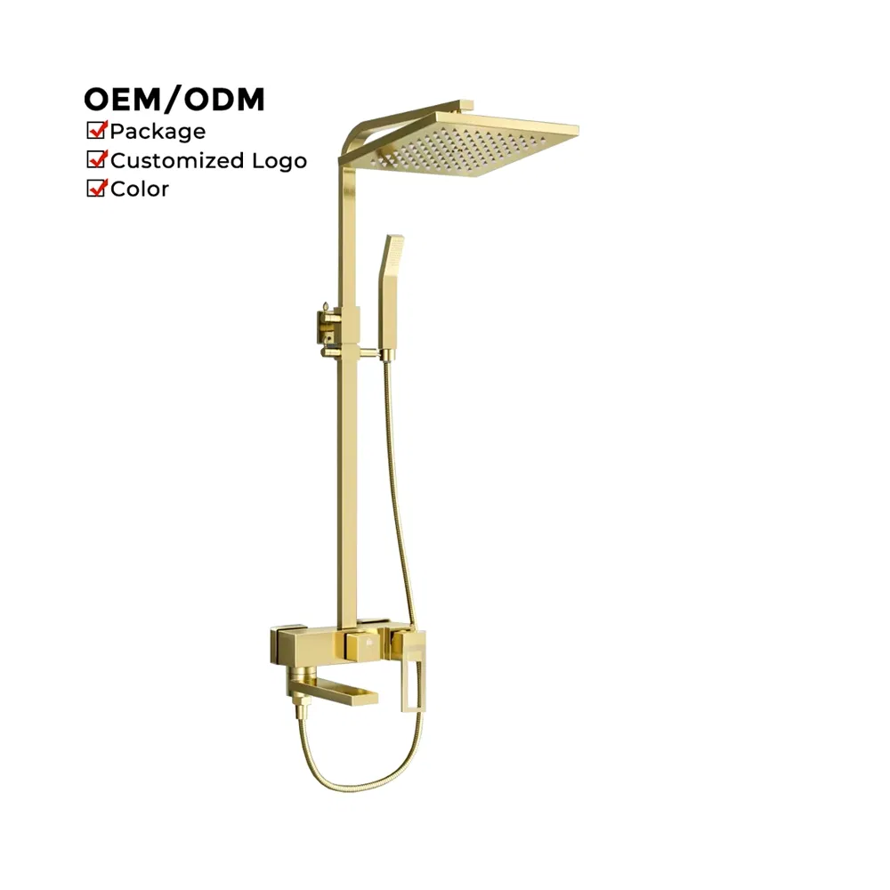Hotel Luxury Modern 3 Function Brass Brushed Gold Shower Faucet Set