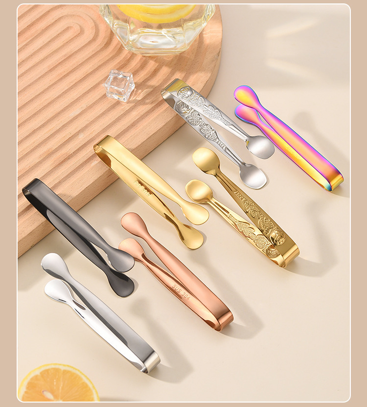 Mini Stainless Steel Rose Pattern Serving Tongs Sugar and Ice Tongs for Bar Accessories