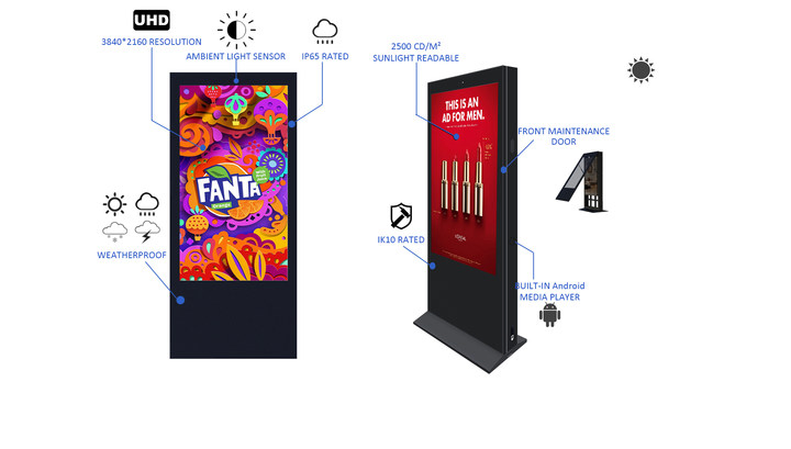 Уличный LCD дисплей 65 дюймов с тачскрином и Android