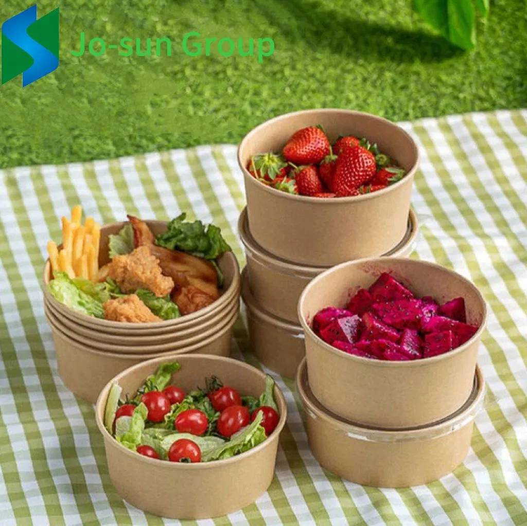 Jo-Sun Custom Disposable Kraft Food Paper Water and Oil Proofing Bowl Lunch Salad Bowl with Logo
