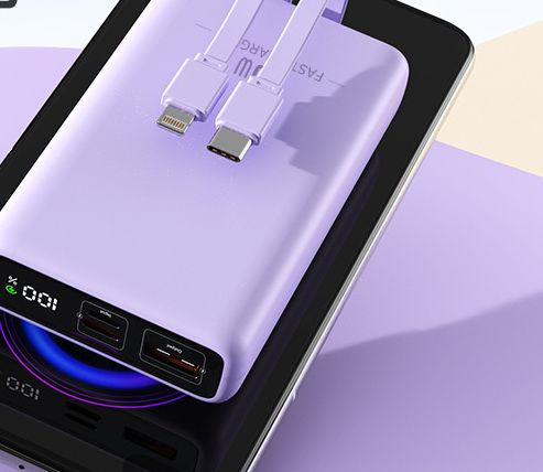 Портативный Power Bank 20000mAh с кабелем, быстрая зарядка