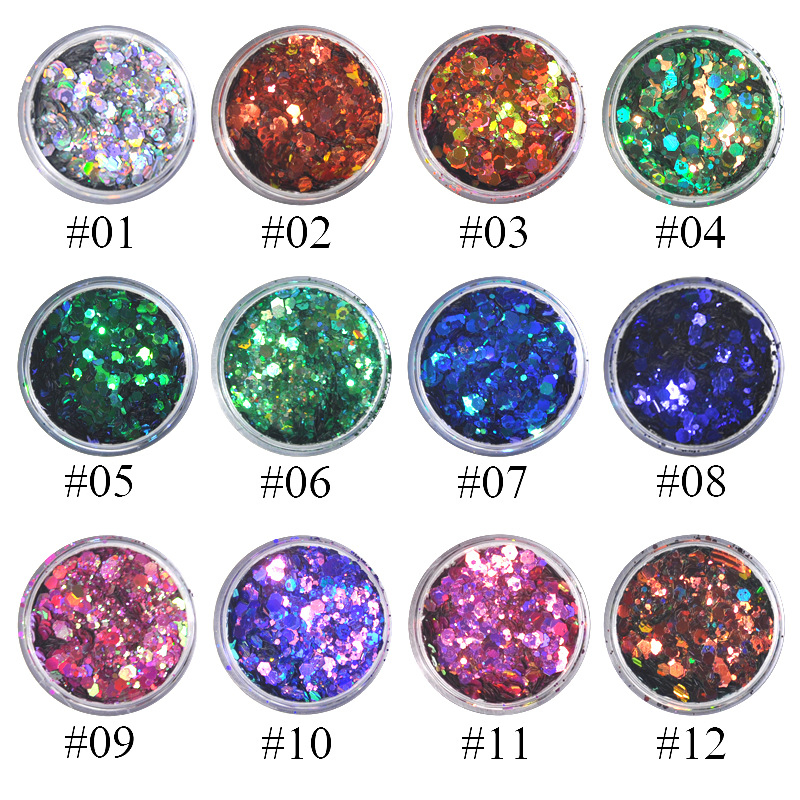 Non-Toxic Holographic Color Loose Glitter Flakes Cosmetic Face Hair Chunky Glitter