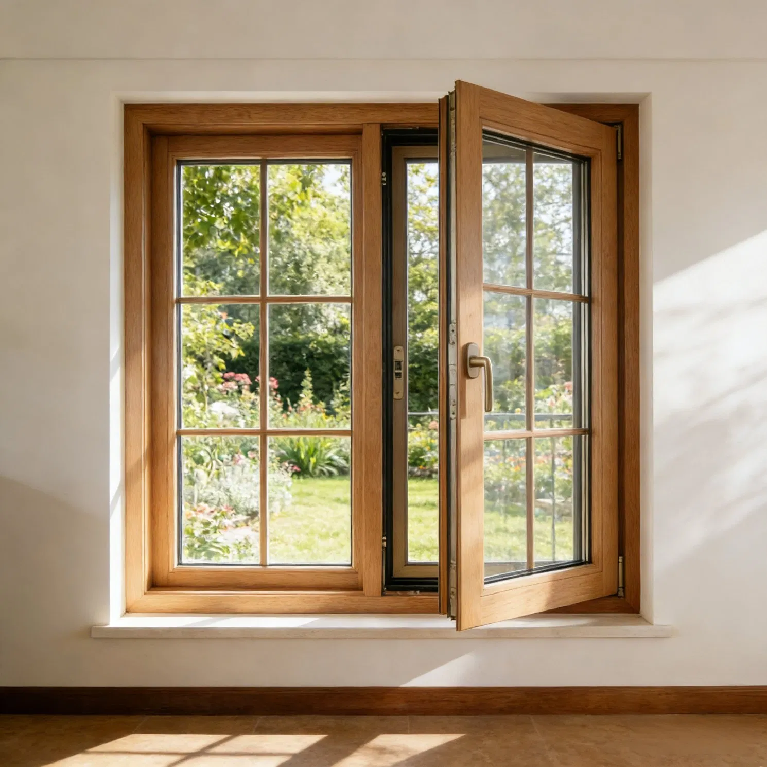 Thermal Insulation Eco-Friendly Solid Wood Composite Casement Window