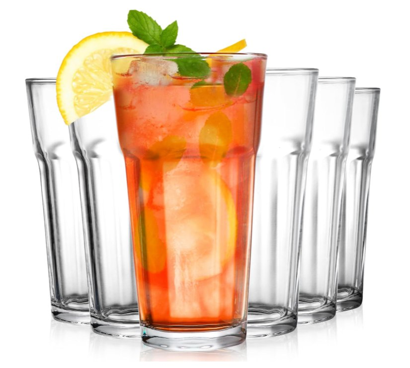 Drinking Glasses 16oz, Thick Tempered Water Glasses, Lead-Free Highball Pint Clear Iced Hot Tea Glassware for Juice, Beer, Cocktails Milkshake, Soda Tumbler