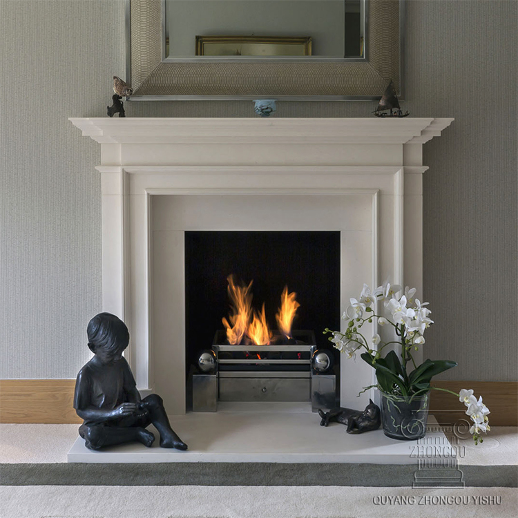Contemporary White Marble Fireplace with Simple Design